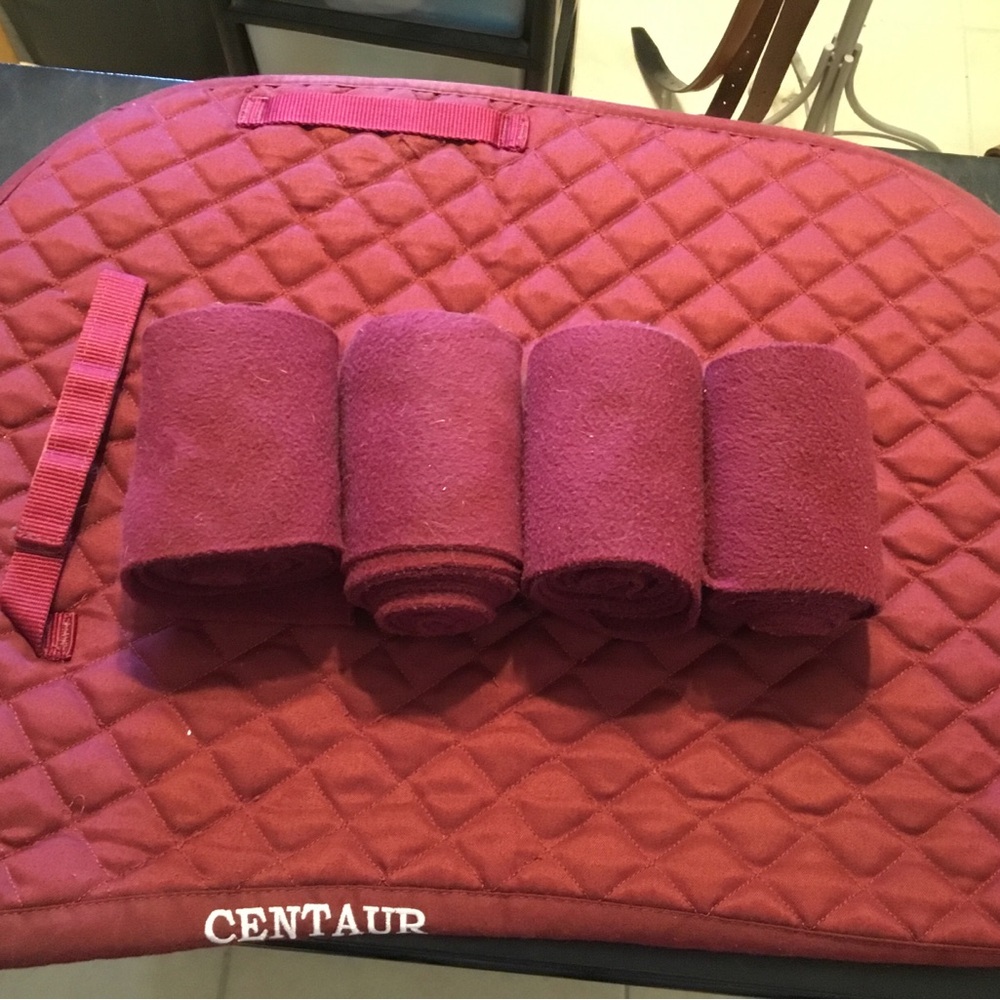 Burgundy Equestrian English Saddle Pad and horse Polo Wrap Set